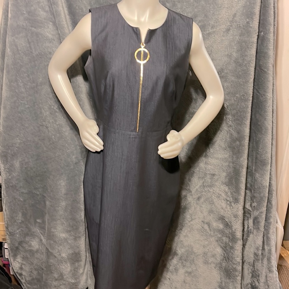 Jean look classy dress with front zipper
